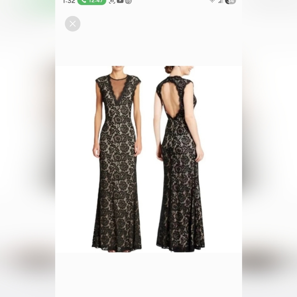 Betsy & Adam Black Lace Backless Dress